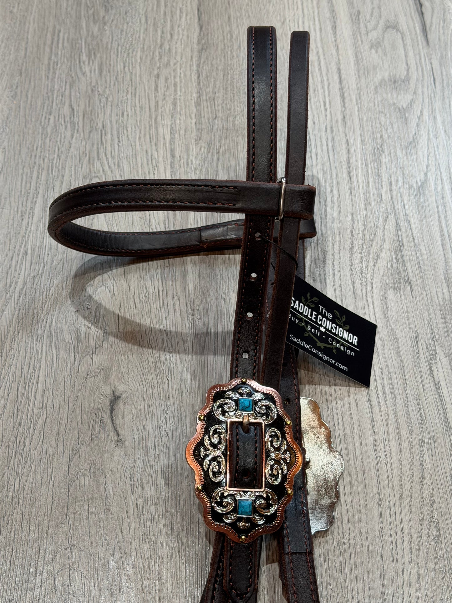 Scalloped Oval Turquoise Browband Headstall– Premium Amish Leather by Spur Creek Tack