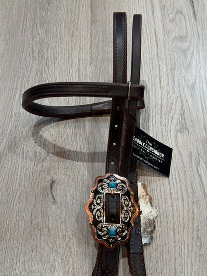 Scalloped Oval Turquoise Browband Headstall– Premium Amish Leather by Spur Creek Tack
