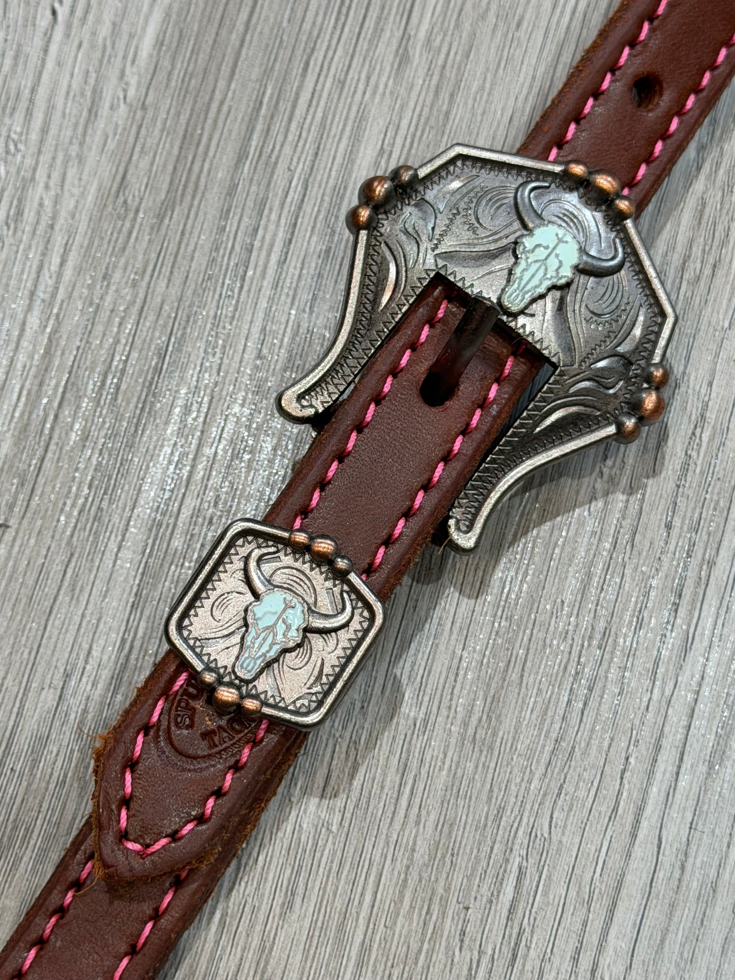 Steer Pink Color Stitch One Ear Headstall– Premium Amish Leather by Spur Creek Tack