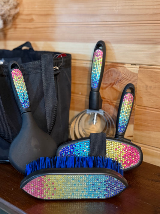 Multi colored crystal rhinestone 6-Piece Grooming Kit with Nylon Cordura Carrying Bag