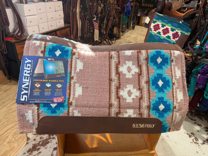 Weaver Synergy Contour Performance Western Saddle Pad, Odyssey-Pink Sand/Aruba Blue, 33”x38” Wool bottom