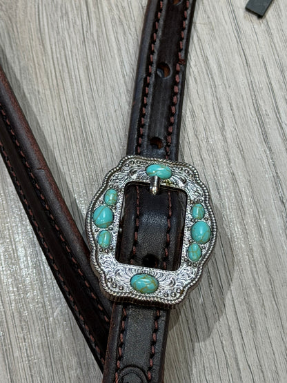 Navajo Rope Edge Turquoise One Ear Headstall– Premium Amish Leather by Spur Creek Tack