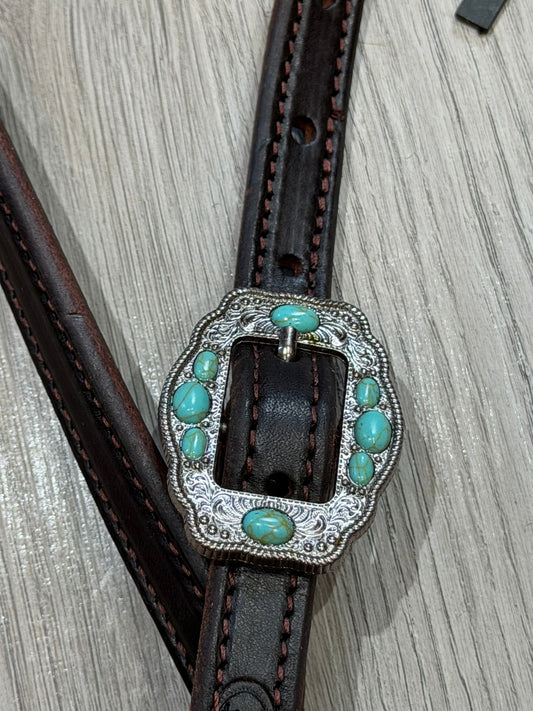 Navajo Rope Edge Turquoise One Ear Headstall– Premium Amish Leather by Spur Creek Tack