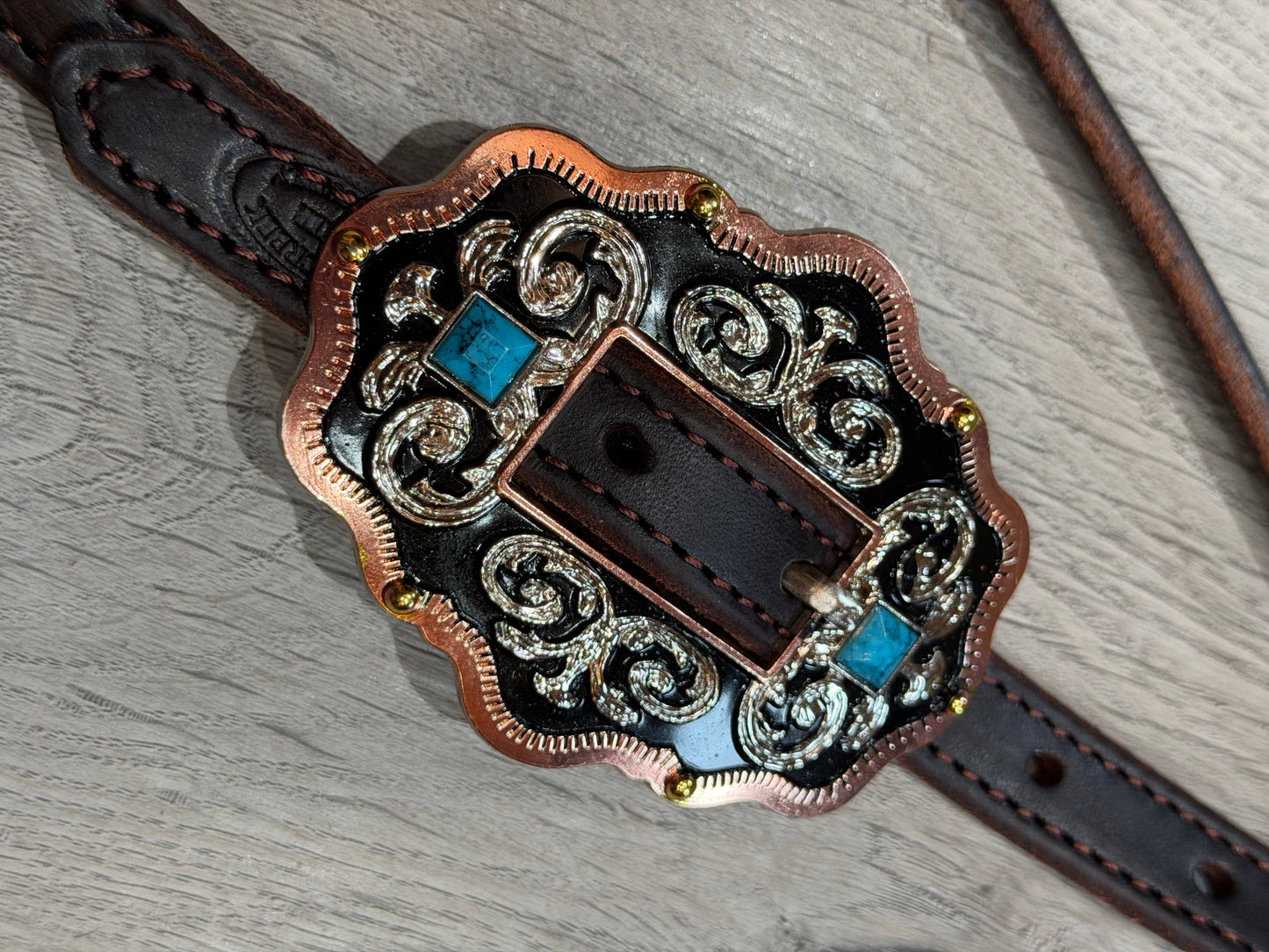 Scalloped Oval Turquoise Browband Headstall– Premium Amish Leather by Spur Creek Tack