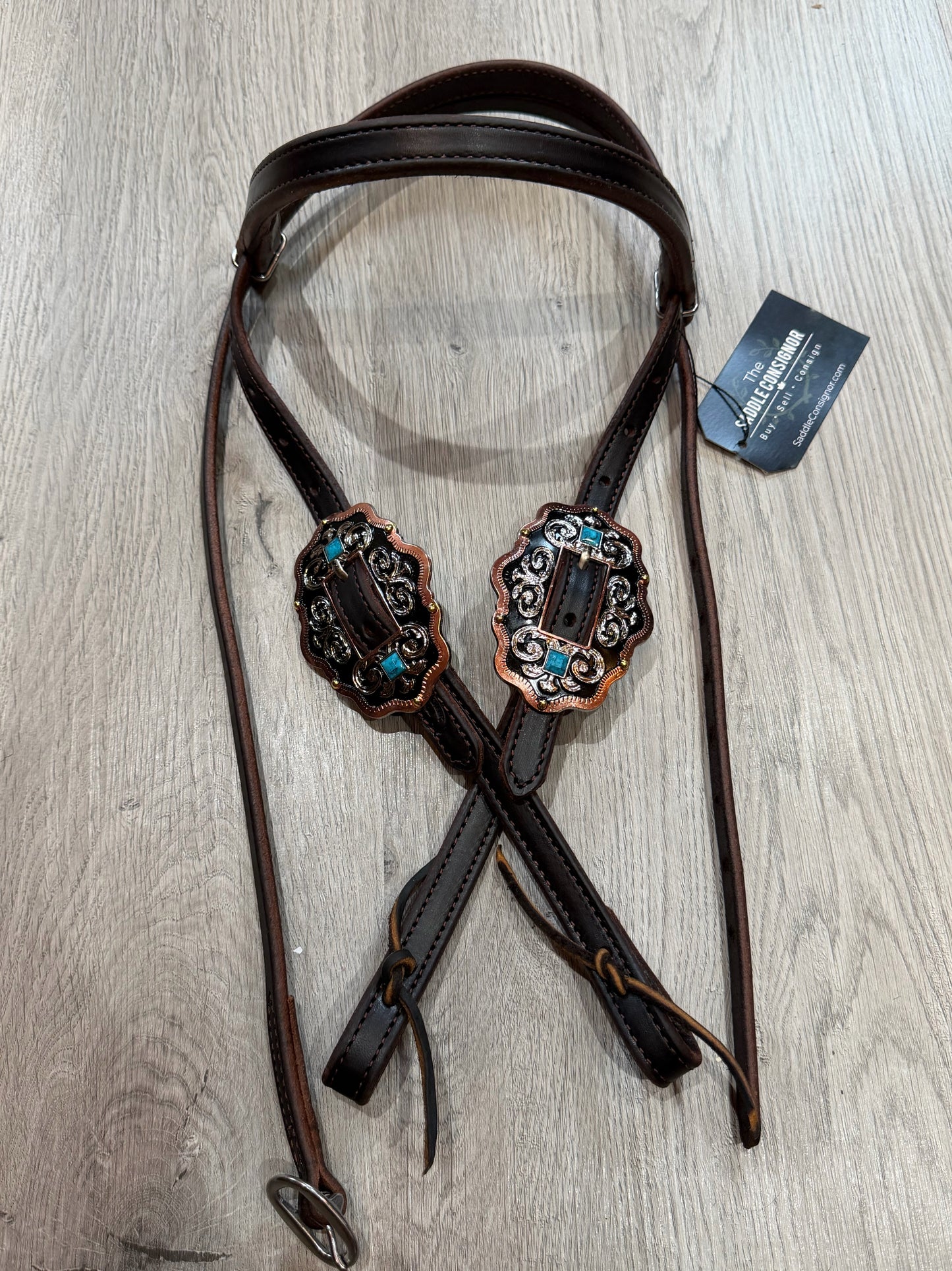 Scalloped Oval Turquoise Browband Headstall– Premium Amish Leather by Spur Creek Tack