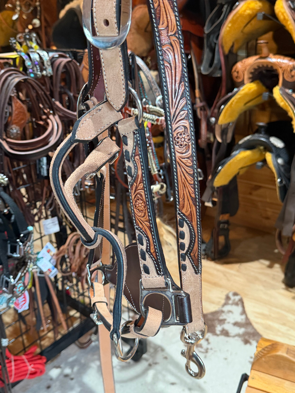 Professional's Choice Black Floral Roughout Bronc Halter & Matching Lead Set