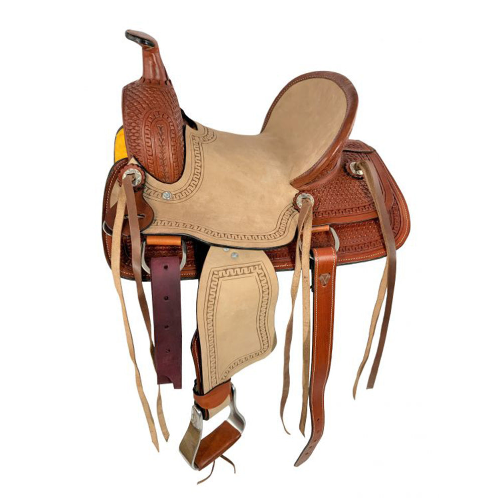 12" Hard Seat Natural/Chestnut Ranch Roper Style Western Pony/Youth Saddle