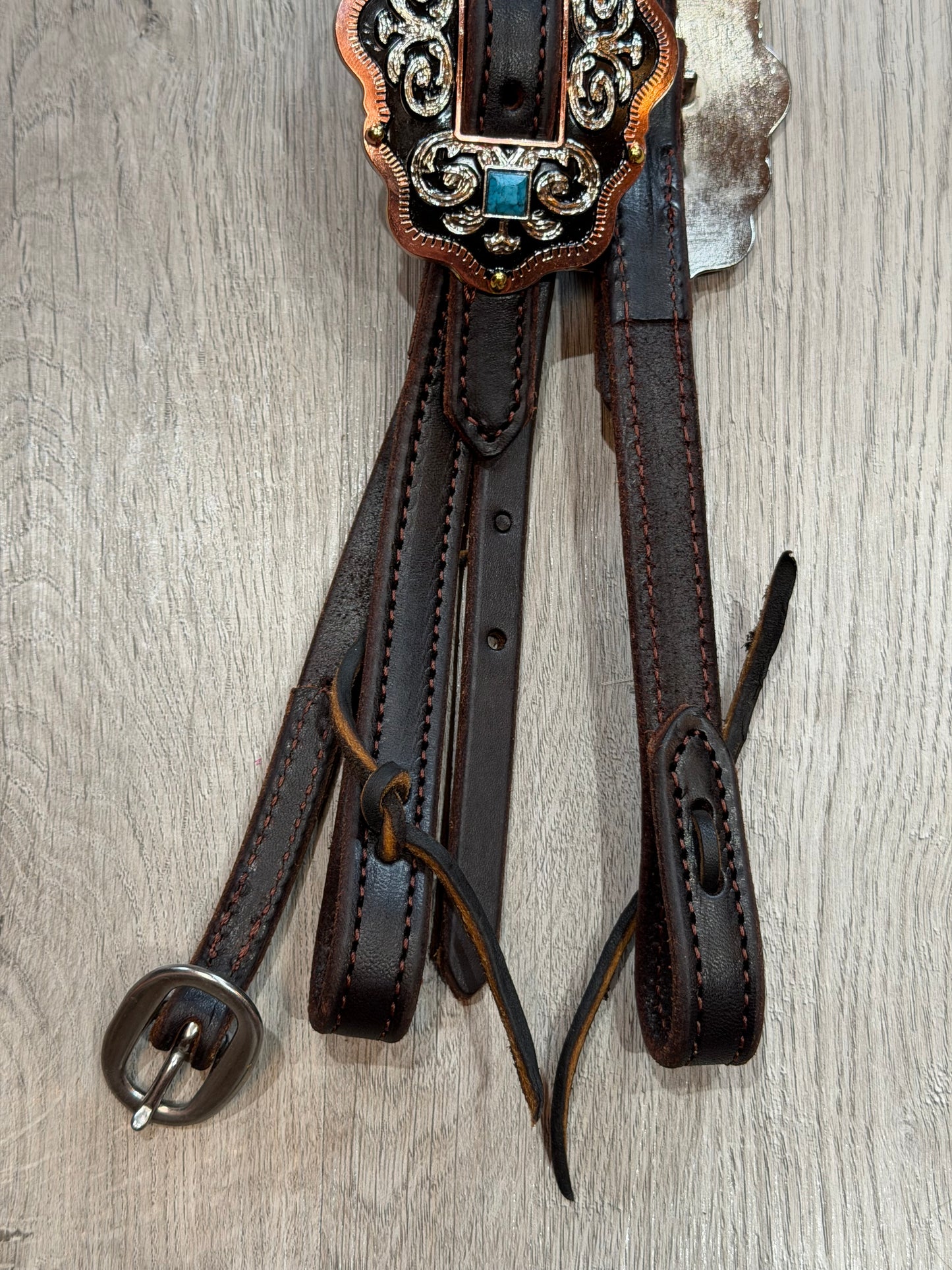 Scalloped Oval Turquoise Browband Headstall– Premium Amish Leather by Spur Creek Tack