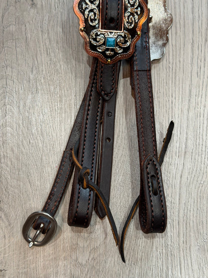 Scalloped Oval Turquoise Browband Headstall– Premium Amish Leather by Spur Creek Tack