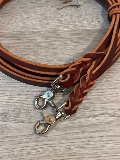 Braided End Leather Split Reins 8’ w/Snap Ends - Choose Color