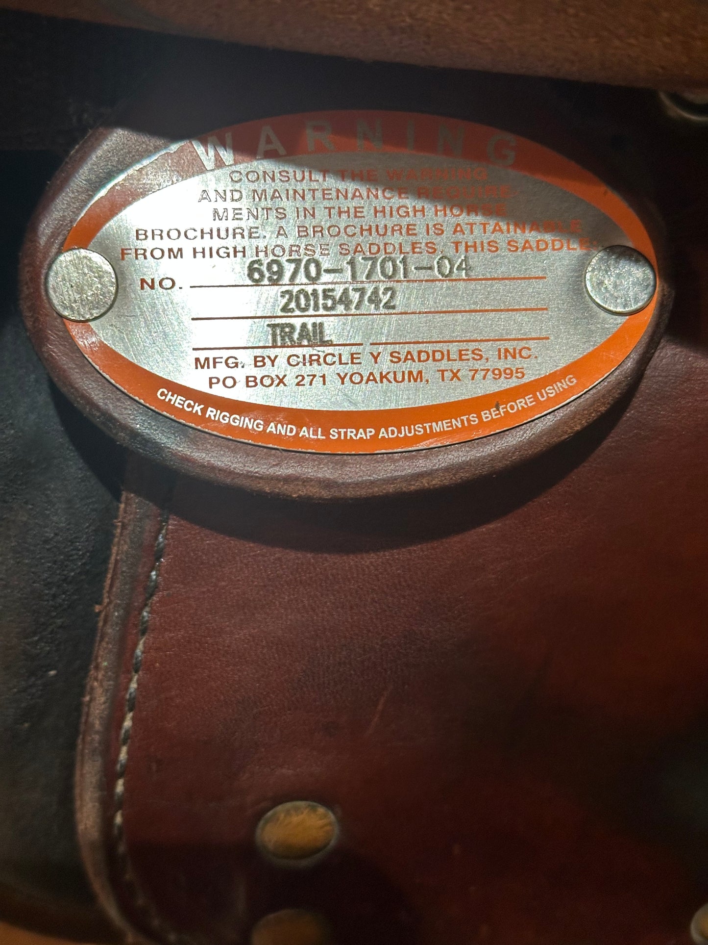 17” Circle Y High Horse El Campo Gaited Western Trail Saddle Model 6970