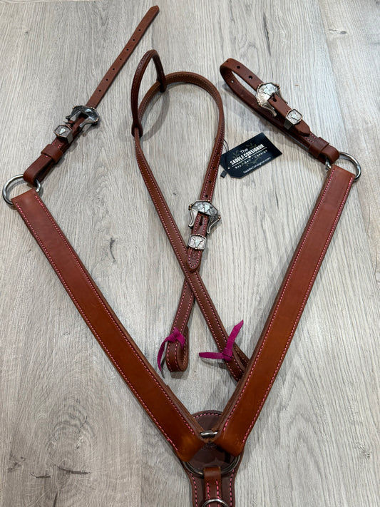 Steer Pink Color Stitch Breast Collar – Premium Amish Leather by Spur Creek Tack