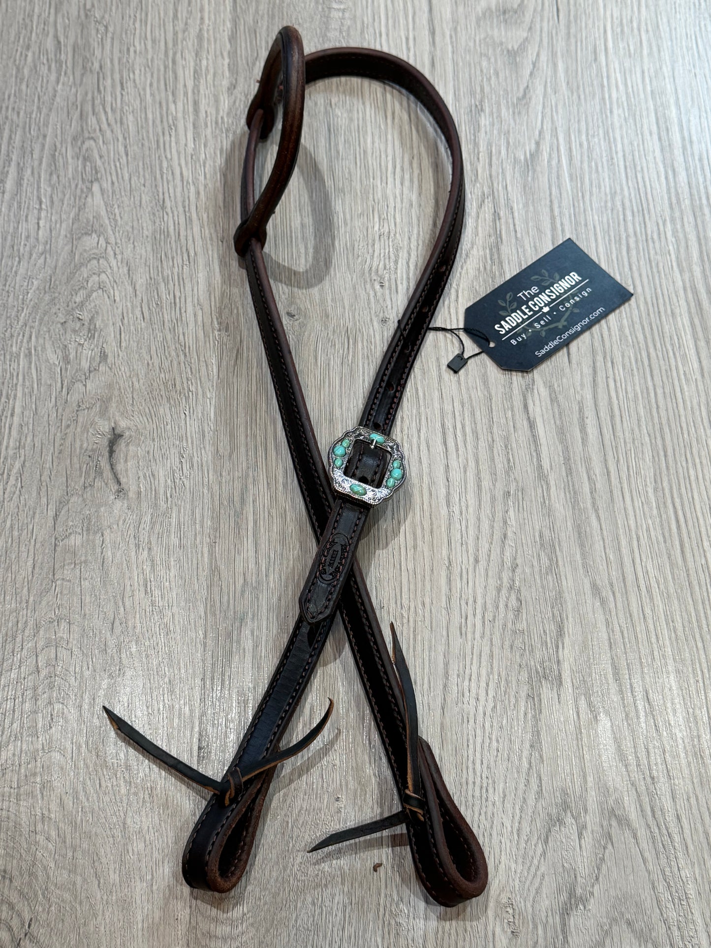Navajo Rope Edge Turquoise One Ear Headstall– Premium Amish Leather by Spur Creek Tack