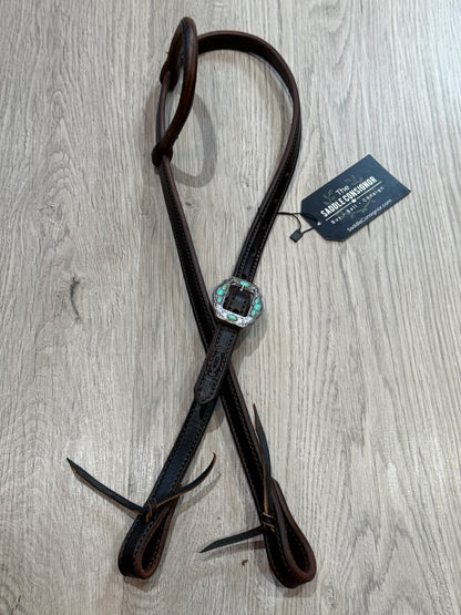 Navajo Rope Edge Turquoise One Ear Headstall– Premium Amish Leather by Spur Creek Tack