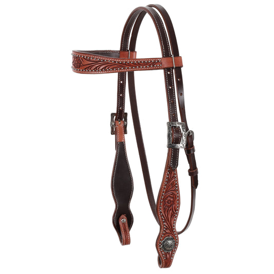 Silver Dots Floral Tooled Browband Headstall