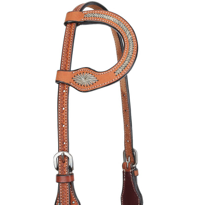Silver Dotted Rawhide Laced One Ear Headstall