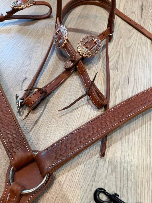Copper Oval Turquoise Breast Collar – Premium Amish Leather by Spur Creek Tack
