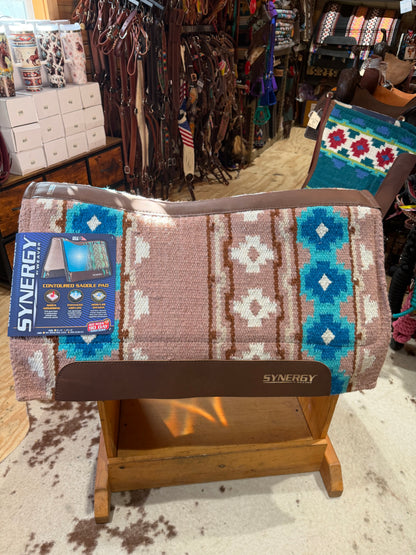 Weaver Synergy Contour Performance Western Saddle Pad, Odyssey-Pink Sand/Aruba Blue, 33”x38” Wool bottom
