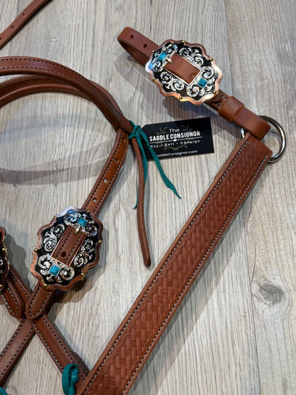 Scalloped Oval Turquoise Color Stitch Breast Collar – Premium Amish Leather by Spur Creek Tack