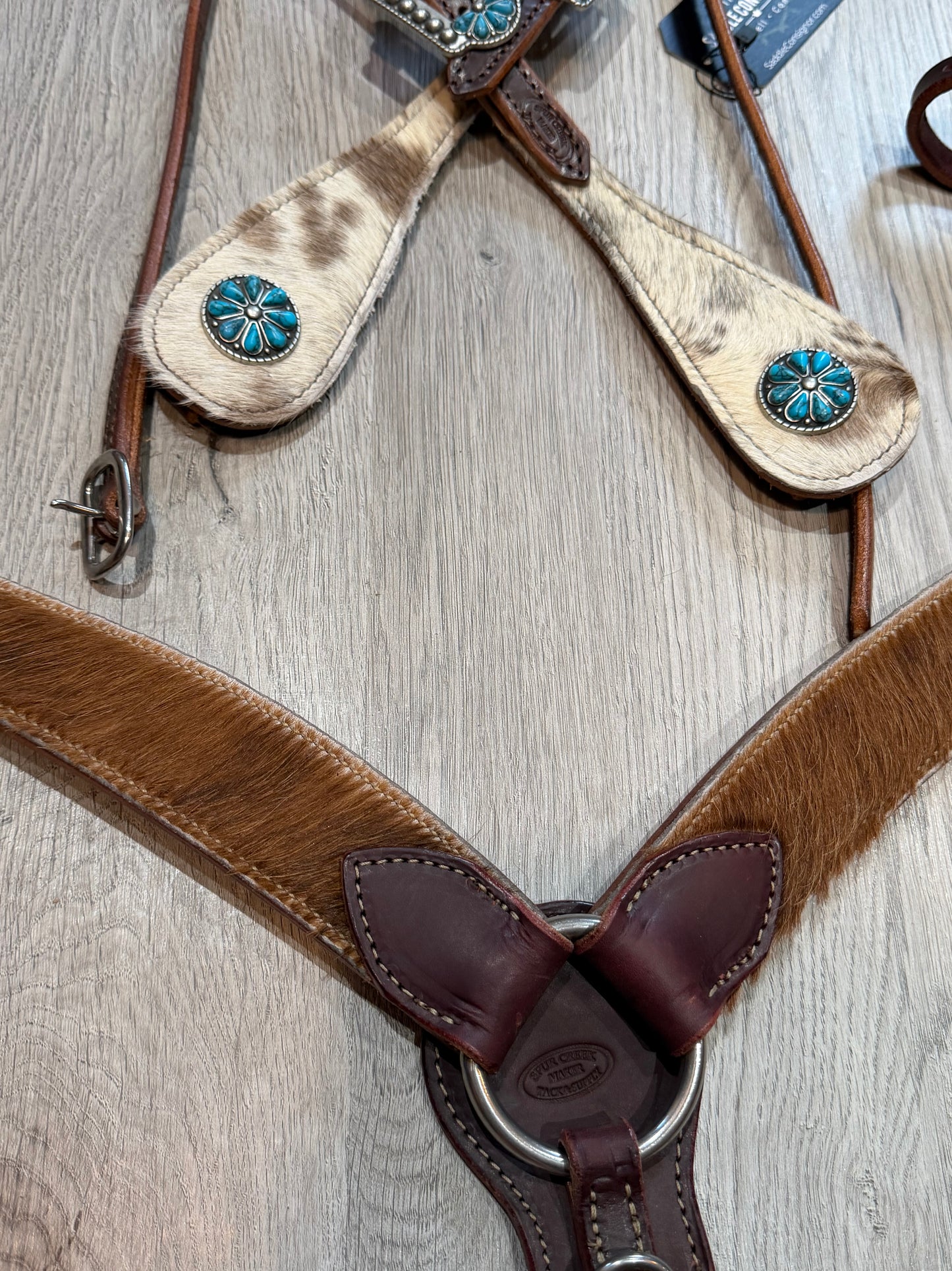 Turquoise Burst Cowhide Breast Collar – Premium Amish Leather by Spur Creek Tack