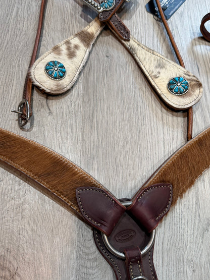 Turquoise Burst Cowhide Breast Collar – Premium Amish Leather by Spur Creek Tack