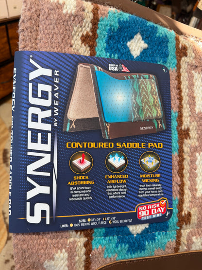 Weaver Synergy Contour Performance Western Saddle Pad, Odyssey-Pink Sand/Aruba Blue, 33”x38” Wool bottom