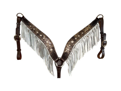 Circle Y Silver Star Fringe Dark Oil Breastcollar