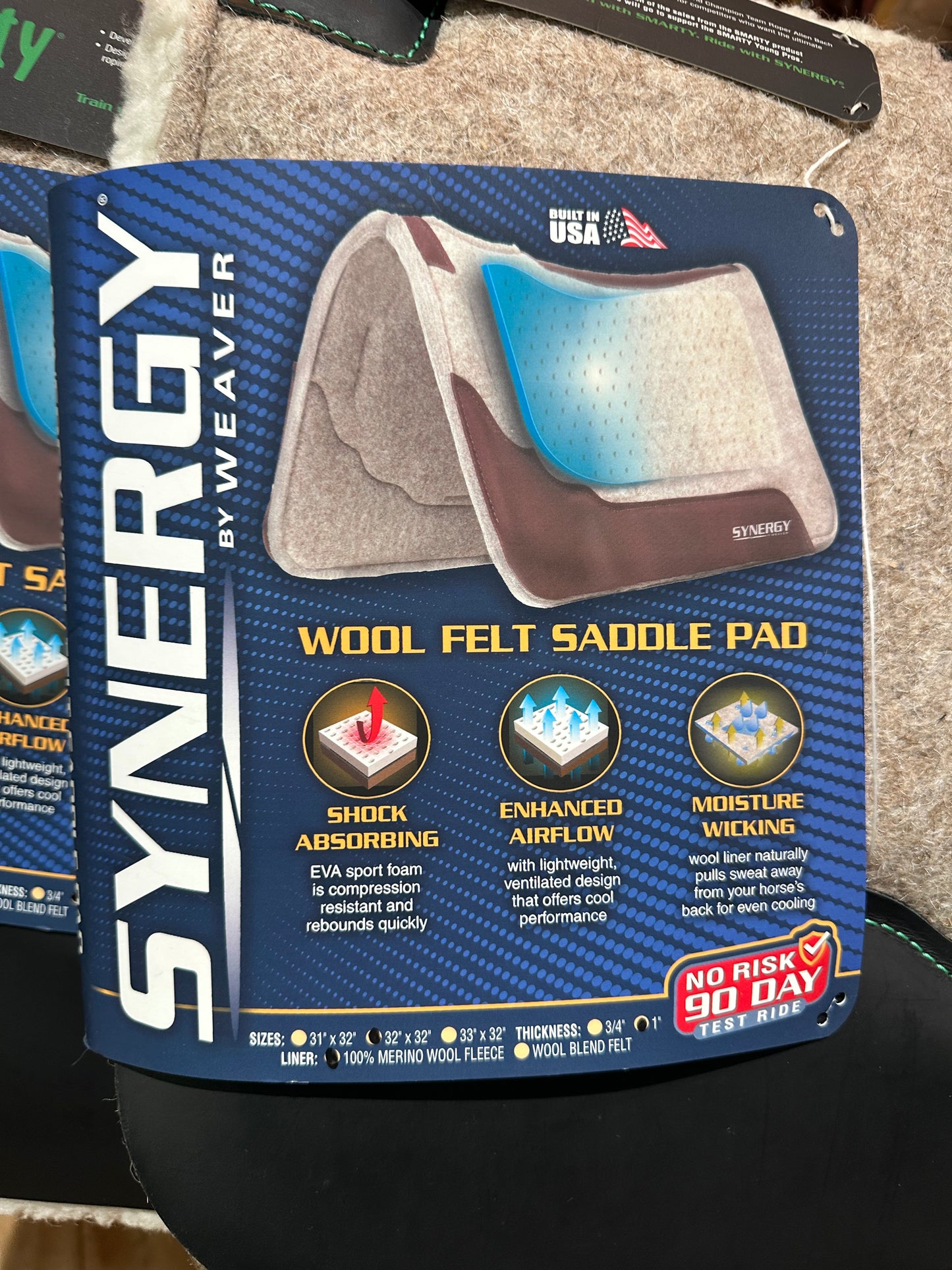 Weaver Synergy Contoured F10 Virgin Merino Wool Saddle Pad, 32”x32”x1”, Merino Wool Fleece