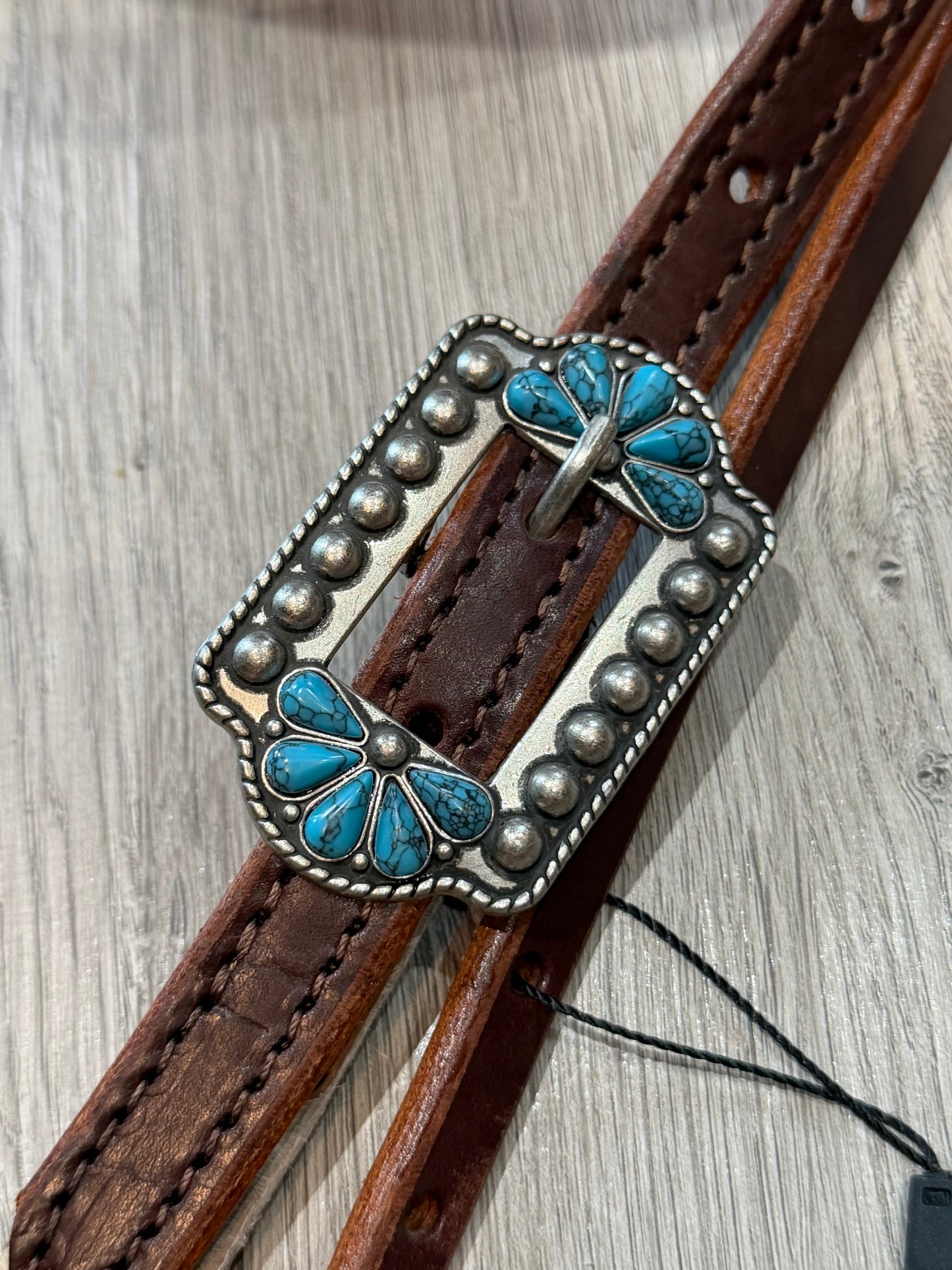 Turquoise Burst Cowhide Breast Collar – Premium Amish Leather by Spur Creek Tack