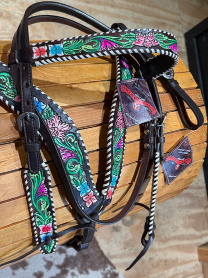 Circle Y Vibrant Garden Browband Headstall & Breast Collar Tack set