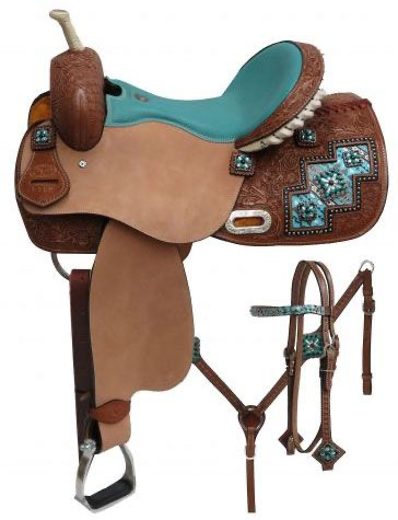 14”, 15”, 16” Double T Aztec Barrel Style Western Saddle + Tack Package
