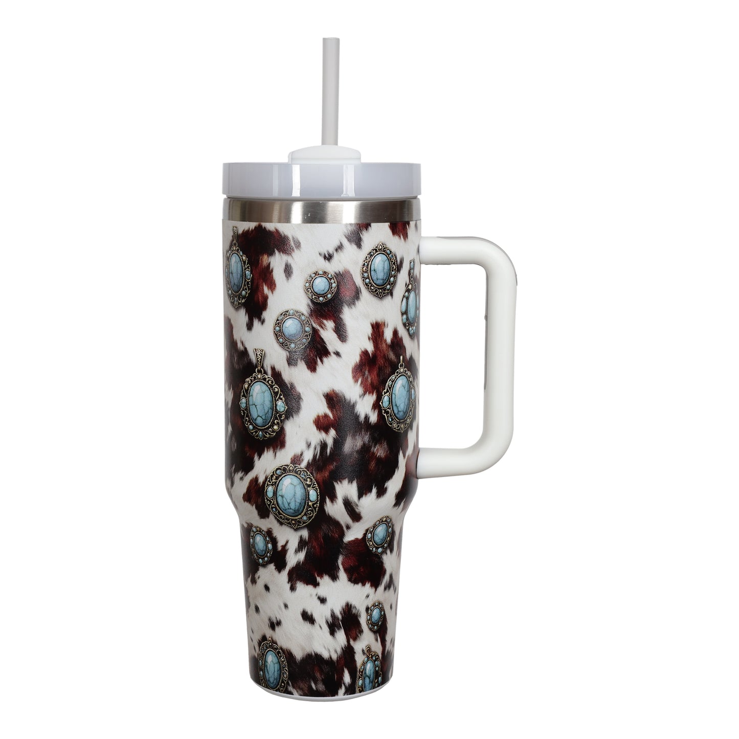 Western Cowhide Concho 40 oz. Stainless Steel Tumbler with Handle & Straw
