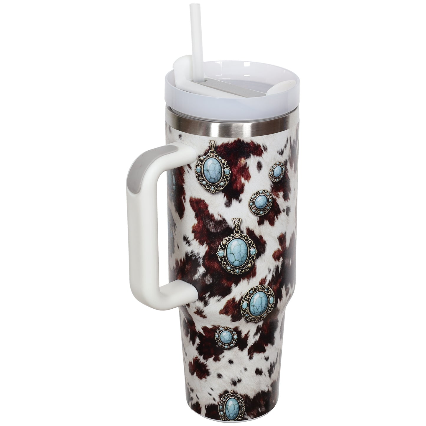 Western Cowhide Concho 40 oz. Stainless Steel Tumbler with Handle & Straw
