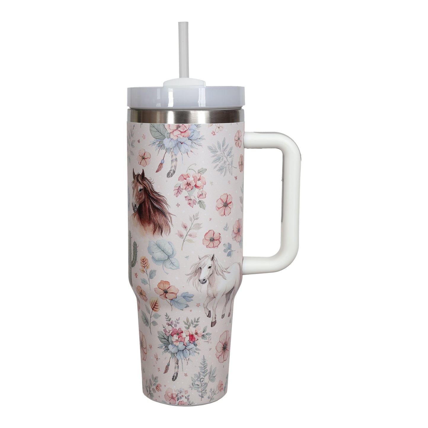 Wildflower Trails 40 oz. Stainless Steel Tumbler with Handle & Straw