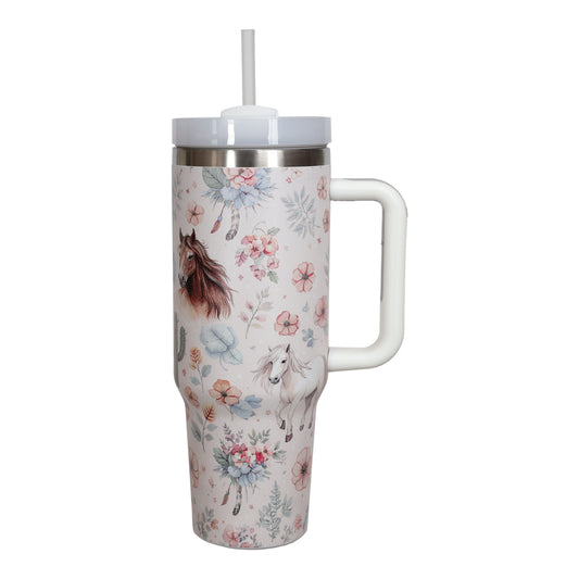 Wildflower Trails 40 oz. Stainless Steel Tumbler with Handle & Straw