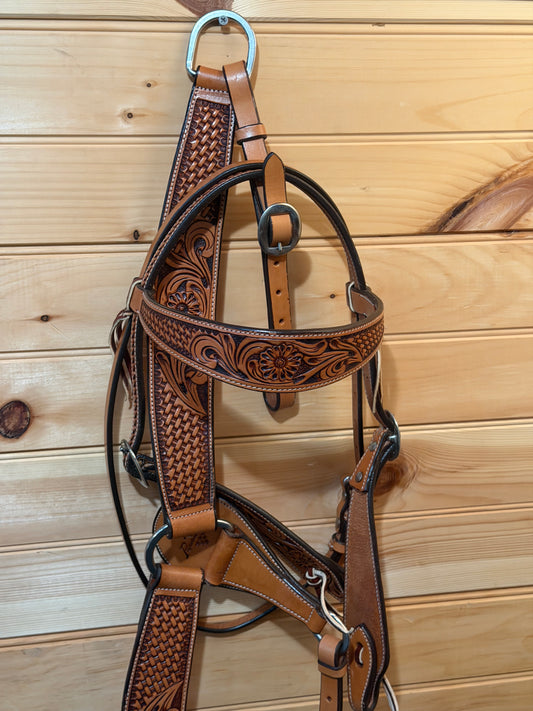 Professional’s Choice Floral/Basketweave Medium Oil Browband Headstall & Breast Collar Tack set