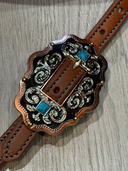 Scalloped Oval Turquoise Color Stitch Browband Headstall– Premium Amish Leather by Spur Creek Tack
