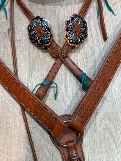 Scalloped Oval Turquoise Color Stitch Breast Collar – Premium Amish Leather by Spur Creek Tack
