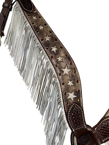 Circle Y Silver Star Fringe Dark Oil Breastcollar