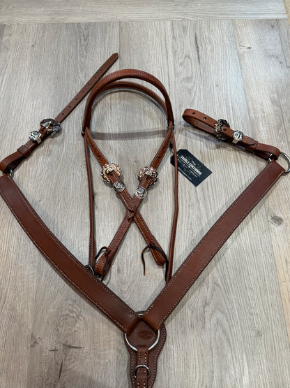 Copper Burst Browband Headstall– Premium Amish Leather by Spur Creek Tack