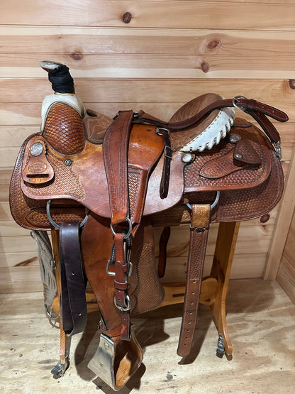 16” Billy Cook Basket Stamped Dally Team Roper Western Saddle 9111