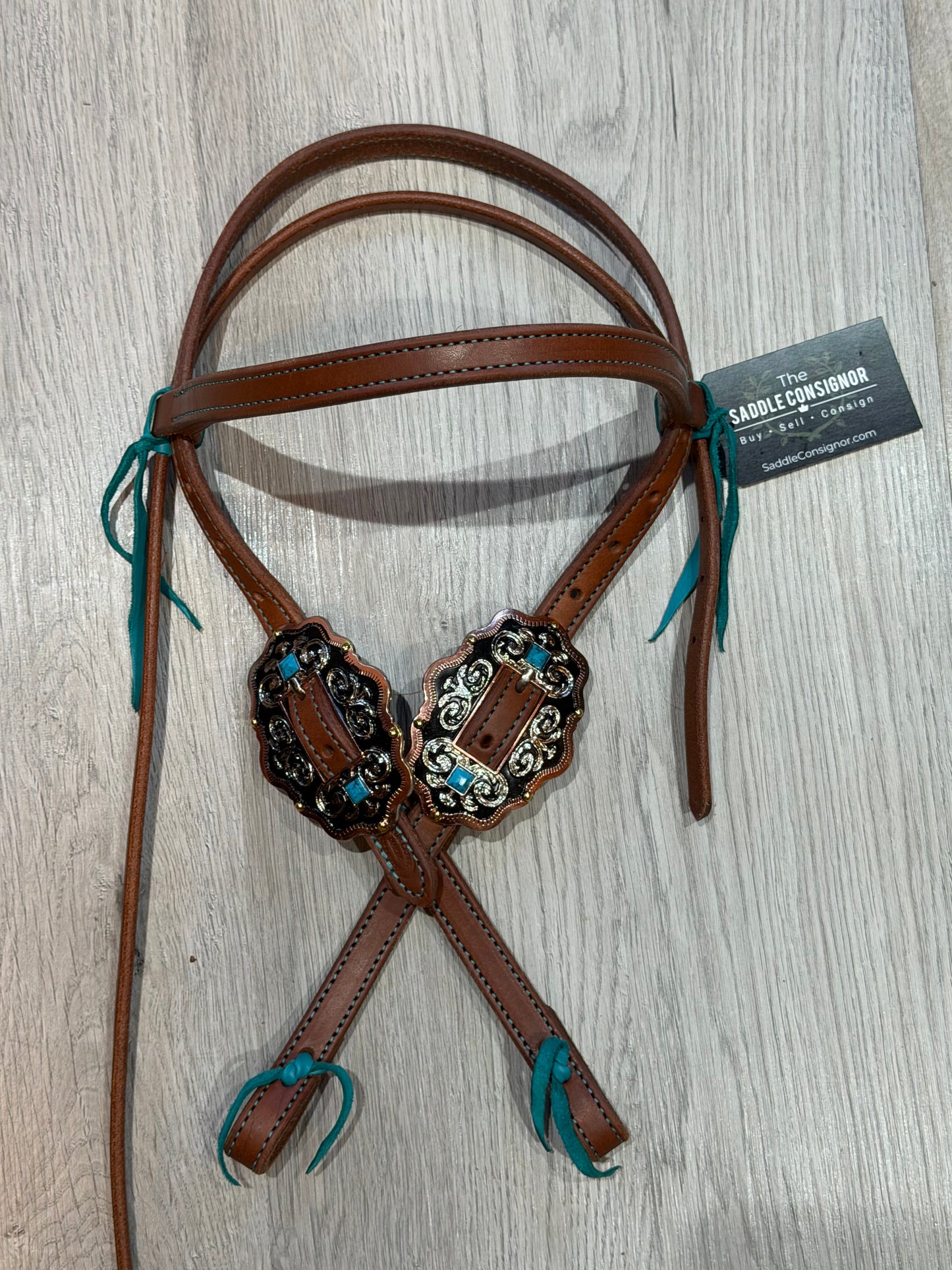 Scalloped Oval Turquoise Color Stitch Browband Headstall– Premium Amish Leather by Spur Creek Tack