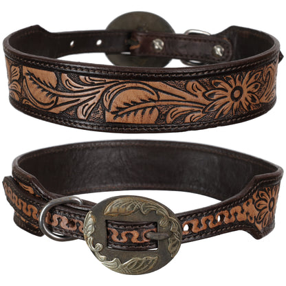 Timber Blossom Leather Dog Collar