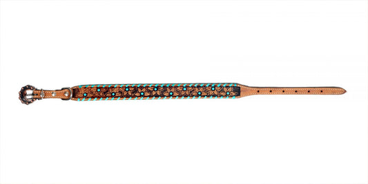 Showman Couture Genuine leather dog collar with teal rawhide