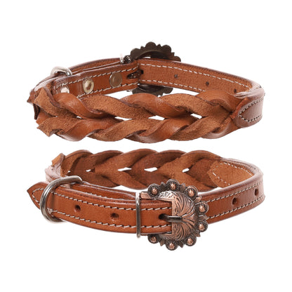Braided Medium Oil Leather Dog Collar