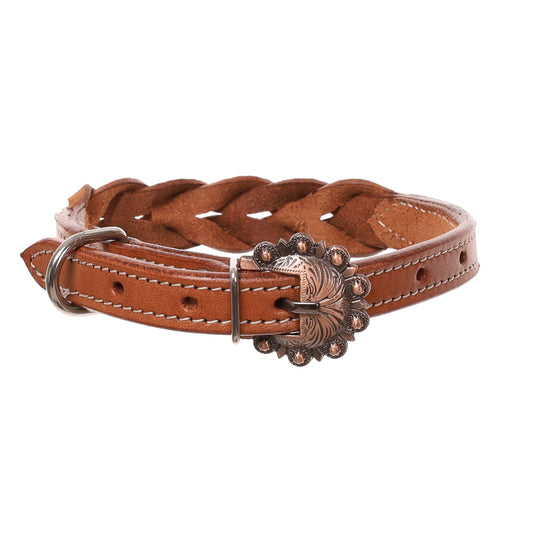 Braided Medium Oil Leather Dog Collar