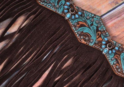 Showman Turquoise and Brown Floral Tooled browband headstall and breast collar tack set