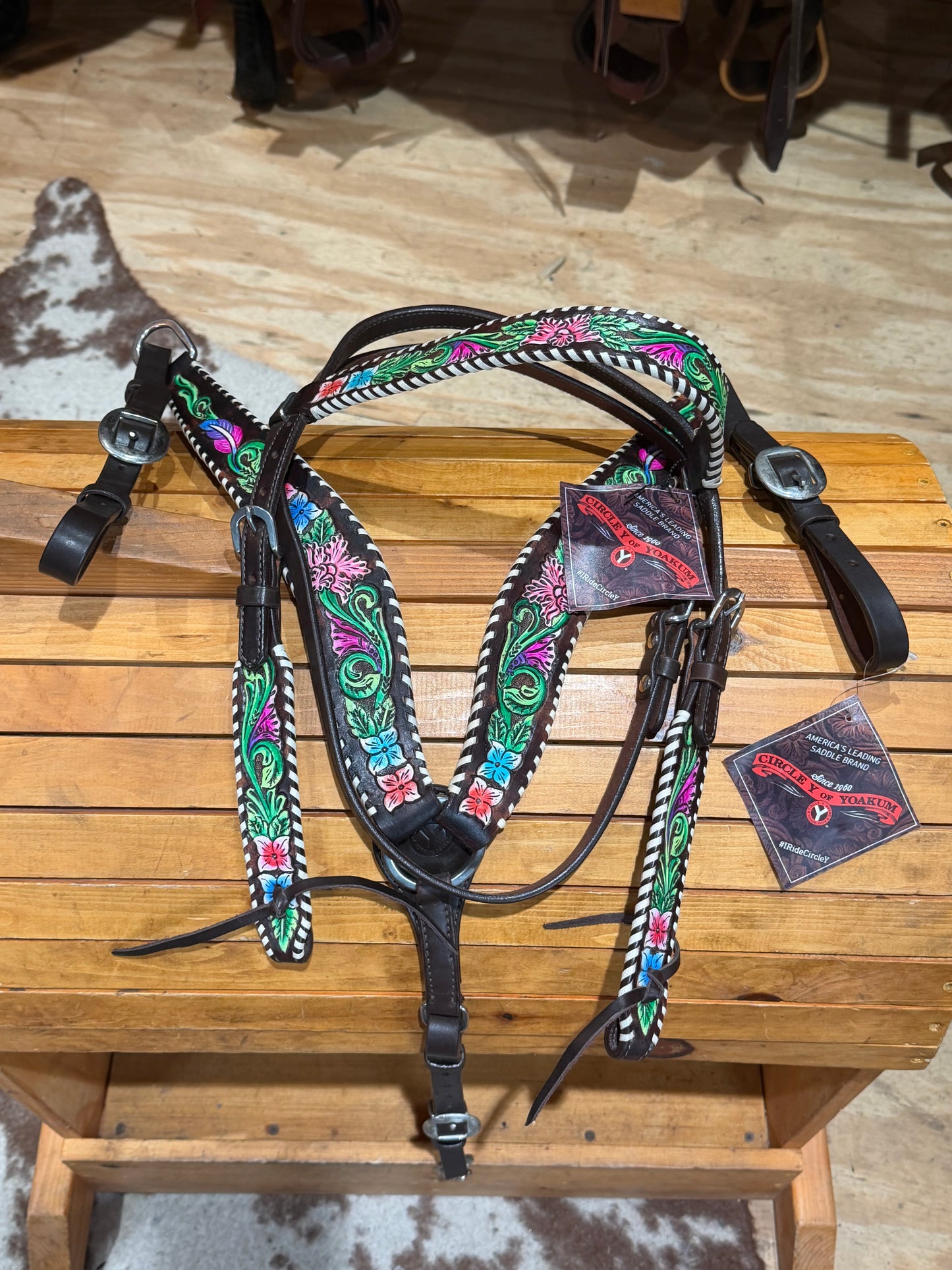 Circle Y Vibrant Garden Browband Headstall & Breast Collar Tack set