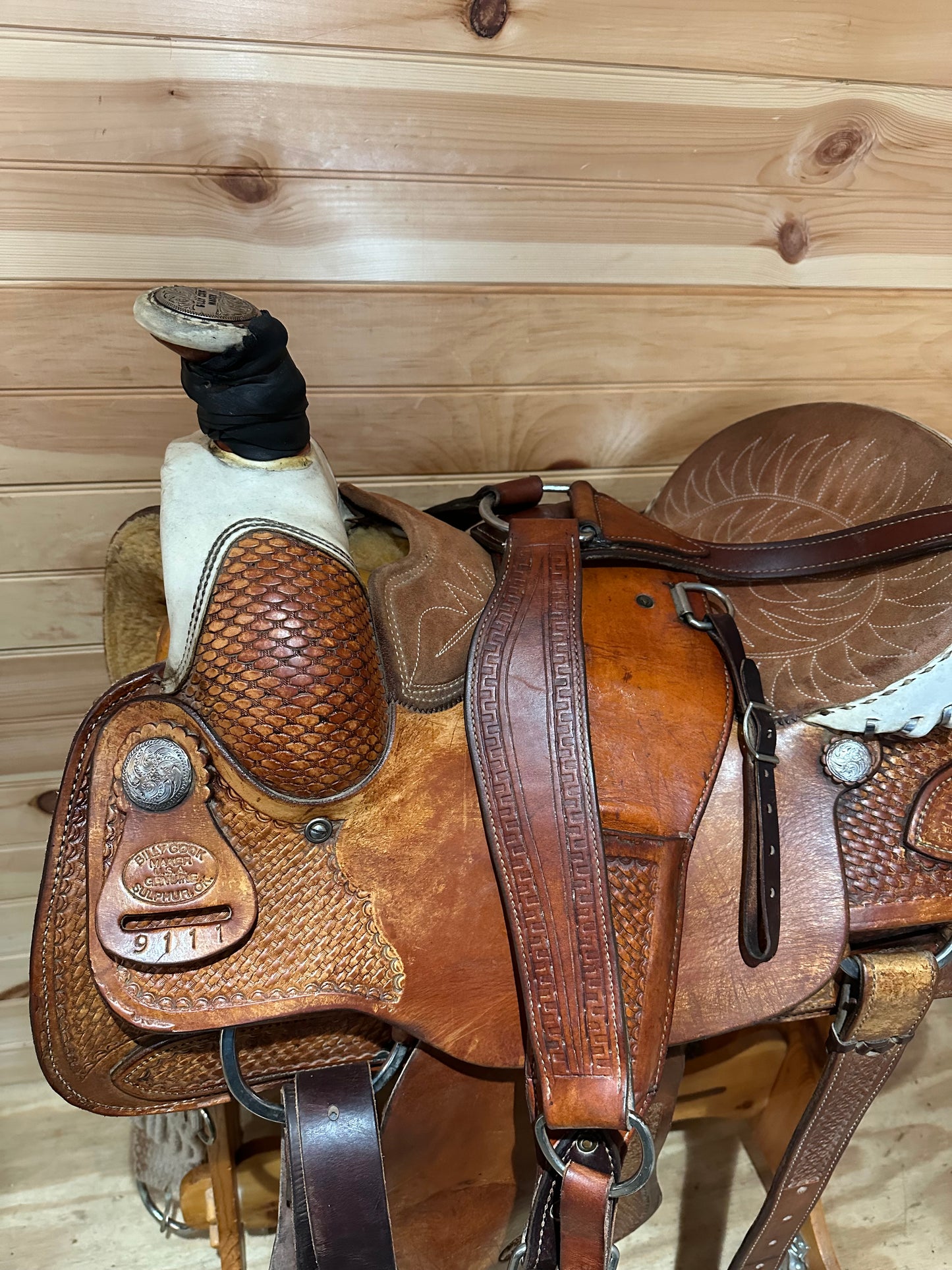 16” Billy Cook Basket Stamped Dally Team Roper Western Saddle 9111