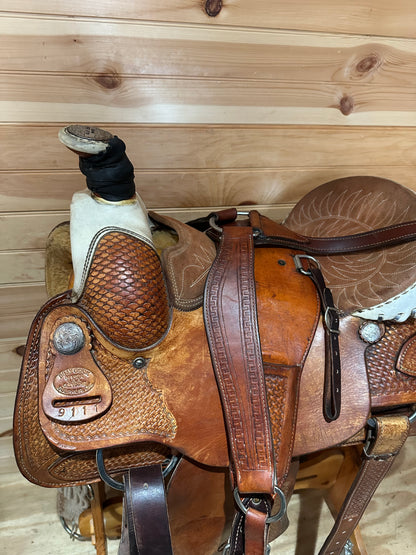 16” Billy Cook Basket Stamped Dally Team Roper Western Saddle 9111